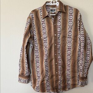 Vintage Western Style Brown and White Men's Shirt